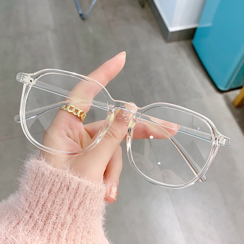 Tr New Anti Blue-Ray Glasses Frame Internet Celebrity Plain to Make Big Face Thin-Looked Plain Glasses Trendy round Frame Myopia Finished Glasses