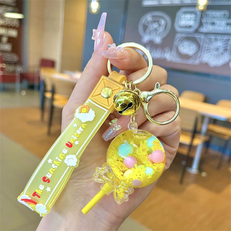 Cartoon Oil Flowing Sand Bottle Acrylic Keychain Car Keychain Pendant Key Chain Ornaments Wholesale Small Gift