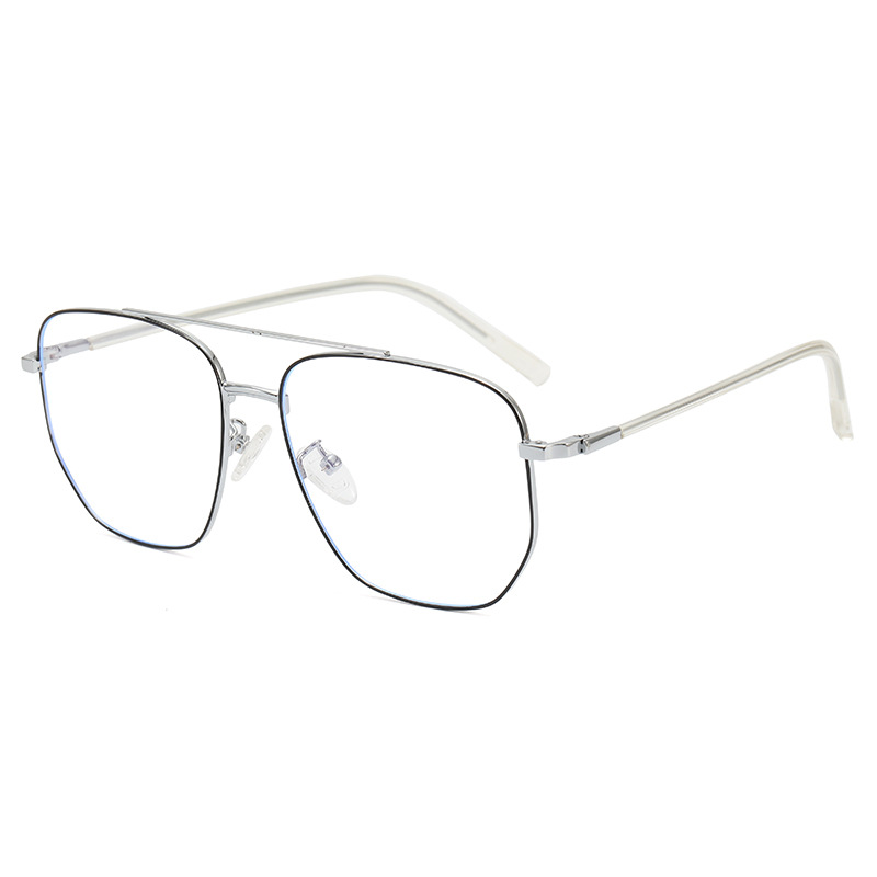 Retro Metal Large Square Frame Double Beam Pilot Glasses Frame Men's Anti-Blue Light Glasses Plain Glasses Myopia Glasses Rim Glasses Frame