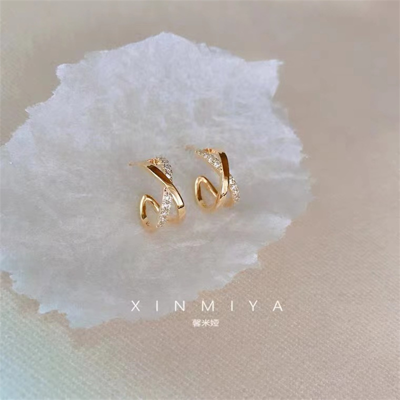 South Korea Dongdaemun Sterling Silver Needle New Niche Design Cross Stud Earrings Light Luxury All-Matching Simple Internet Influencer Earrings