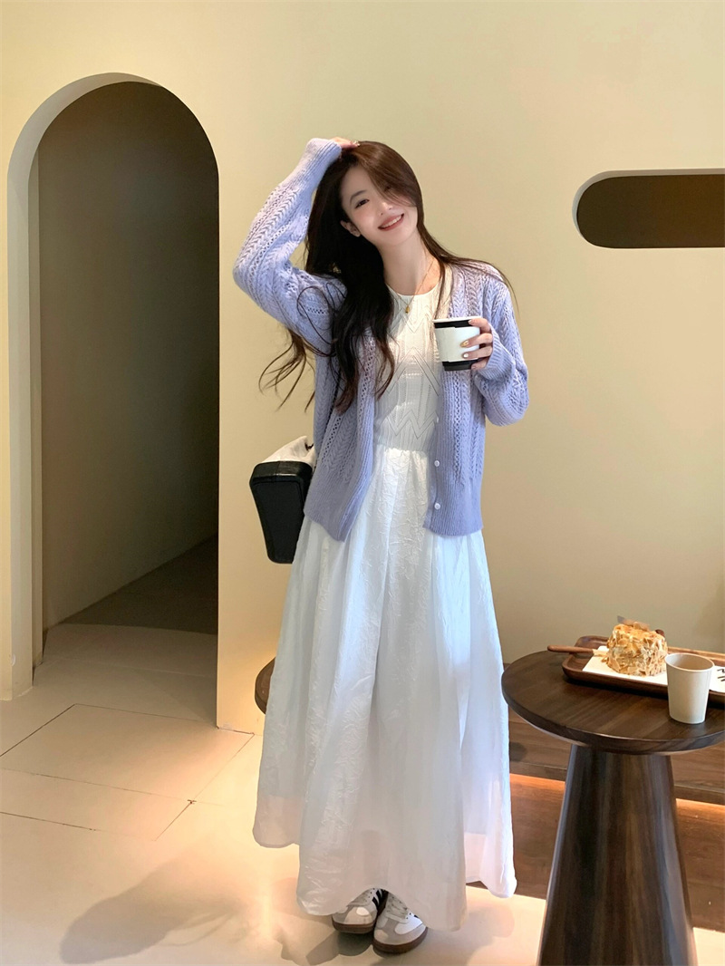 [Rui Da] Early Spring 2024 Spring New Advanced White Dress Hollow-out Dress French Style Temperament Long Dress