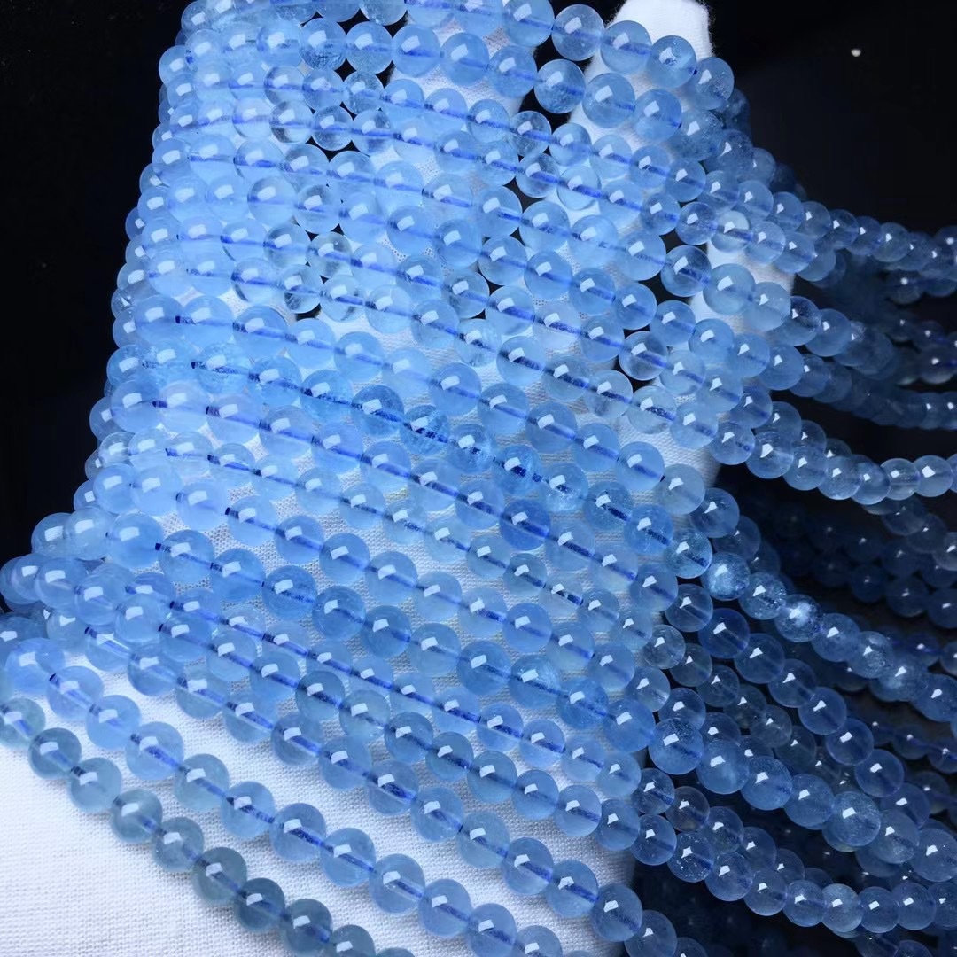 卓林珠宝 天然海蓝宝三圈手链 深蓝色晶体透海蓝宝手链 跨境爆款