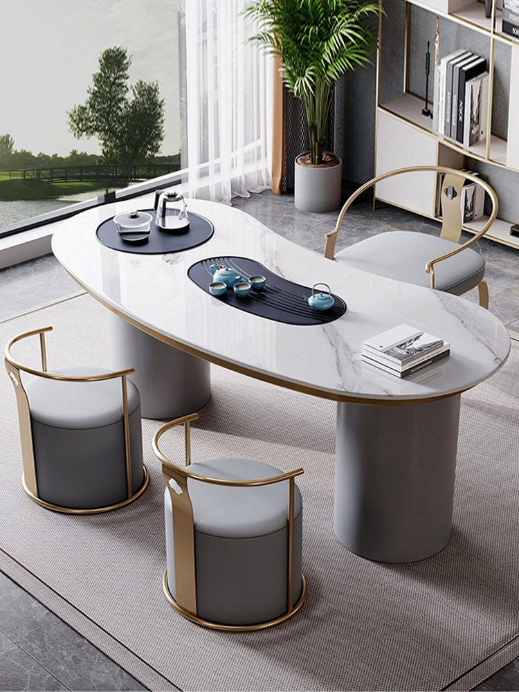 轻奢岩板茶台简约现代小户型阳台一体茶桌椅组合创意异形功夫茶几