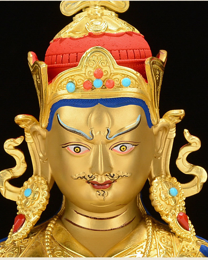 佛缘汇 莲花生大士佛像7寸佛堂密宗供佛铜全鎏金莲花生大师摆件