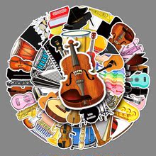 50张乐器涂鸦卡通跨境小提琴钢琴咕卡DIY滑板手机行李箱贴纸防水