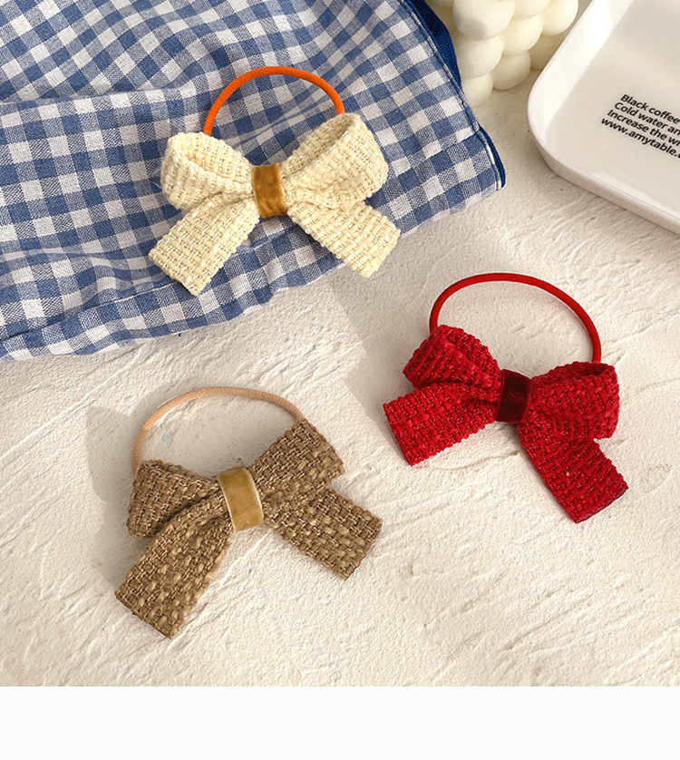 咖色甜美小清新蝴蝶结发绳秋冬粗花呢可爱发圈头绳少女韩国橡皮筋