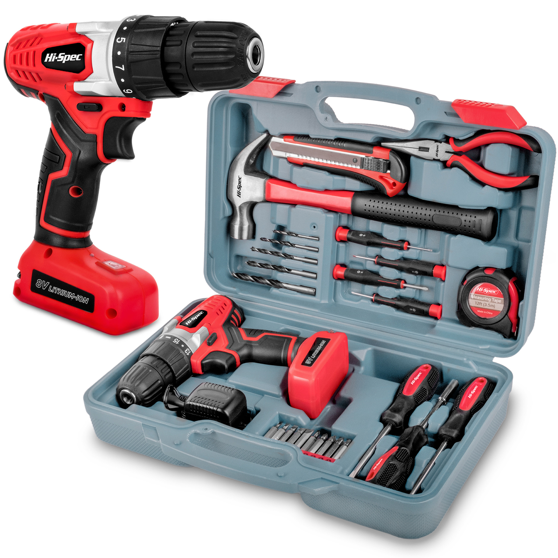 hi-spec 8v锂电钻家用电钻电动五金工具电工手动工具套装木工维修