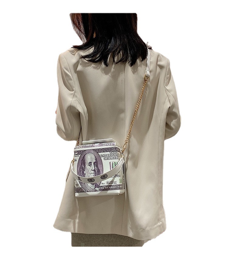 Bag Women's Bag New Crossbody Shoulder Bag Funny Dollar Bill Bag Women's Box Bag Chain Shoulder Bag Messenger Bag