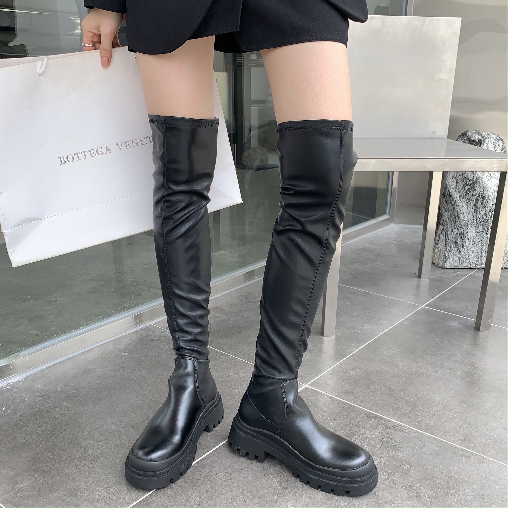 过膝长靴女秋冬粗腿弹力靴小个子骑士靴高筒厚底增高显瘦长筒靴子