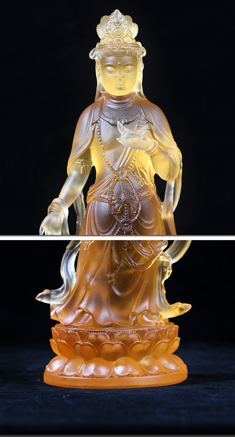 琉璃东方三圣日月光菩萨发光底药师佛摆件居家寺庙药师佛礼盒装