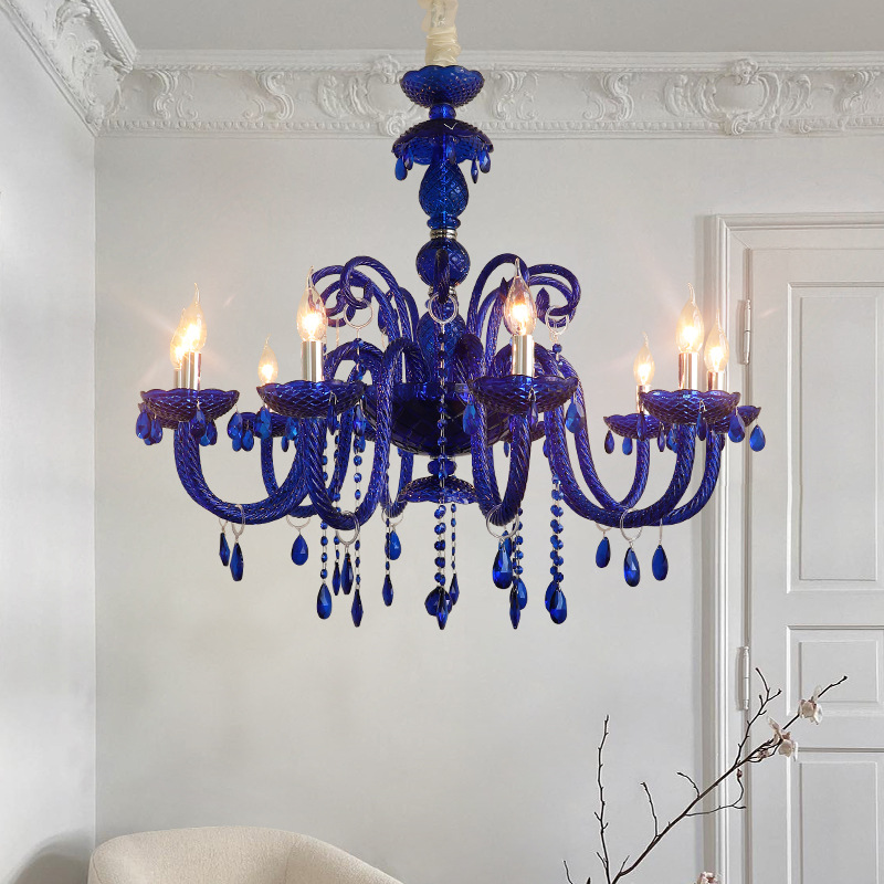 法式克莱因蓝水晶吊灯复古高级感客厅餐厅创意大气轻奢宴会厅