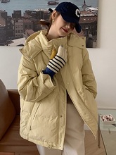 时尚连帽短款羽绒服女2023冬季新款韩版宽松加厚白鸭绒面包服外套