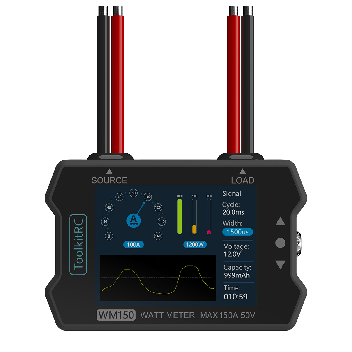 ToolkitRC WM150功率计 50V150A测电机电流电压输出高精度测试仪