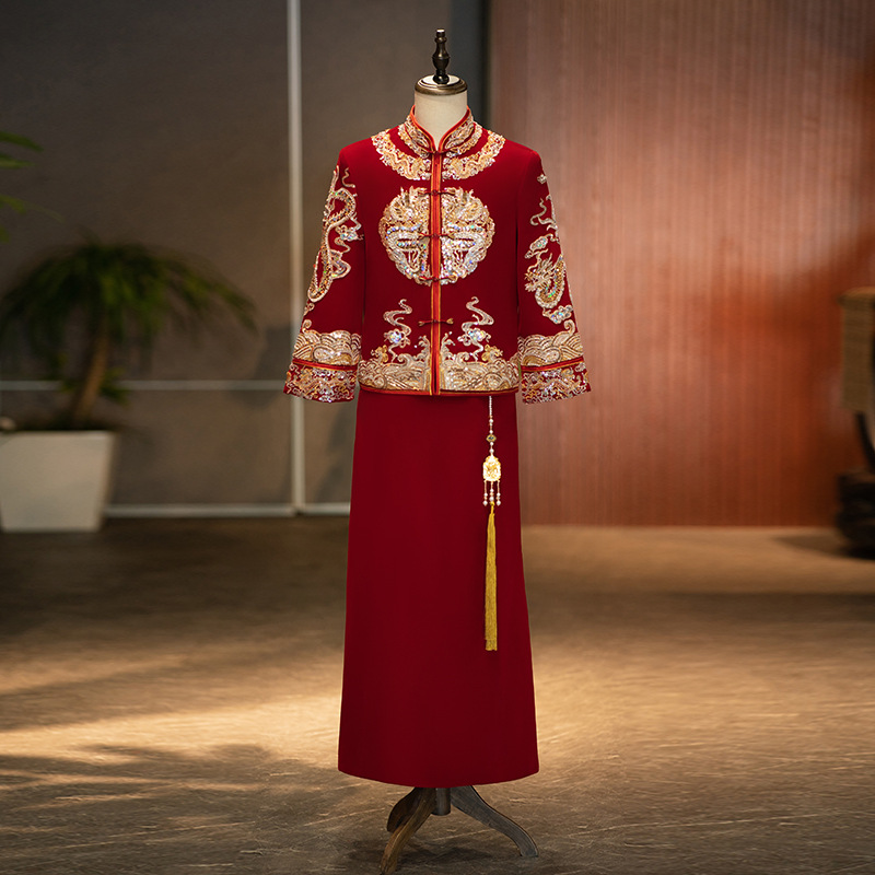 新郎男秀禾服男士2024新款中式结婚礼服迎亲男装唐装龙凤褂敬酒服