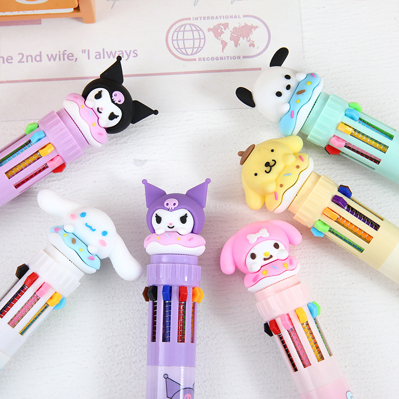 Korean Style Cartoon Cute Pet Collection Multi-Color Pen Cute Girl Ten Color Pen Ballpoint Pen Student Journal Pen Color Pencil