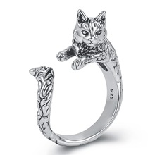 外贸热卖动物猫咪戒指 泰银黑可爱家宠猫咪戒指宠物小猫开口指环