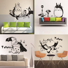 创意新款卧室客厅装饰pvc背景墙贴画 卡通树枝龙猫可移除墙贴批发