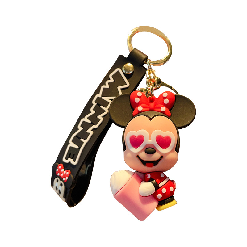 Cute Mickey Minnie Summer Travel Series Keychain Cartoon PVC Doll Bag Package Pendant Car Key Ring