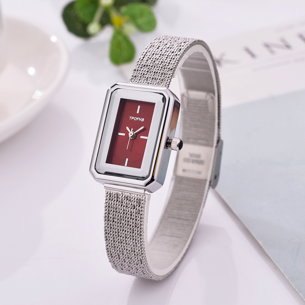 tpofhs chanel style fashion temperament online celebrity women‘s watch wholesale creative stainless steel woven mesh belt small square watch