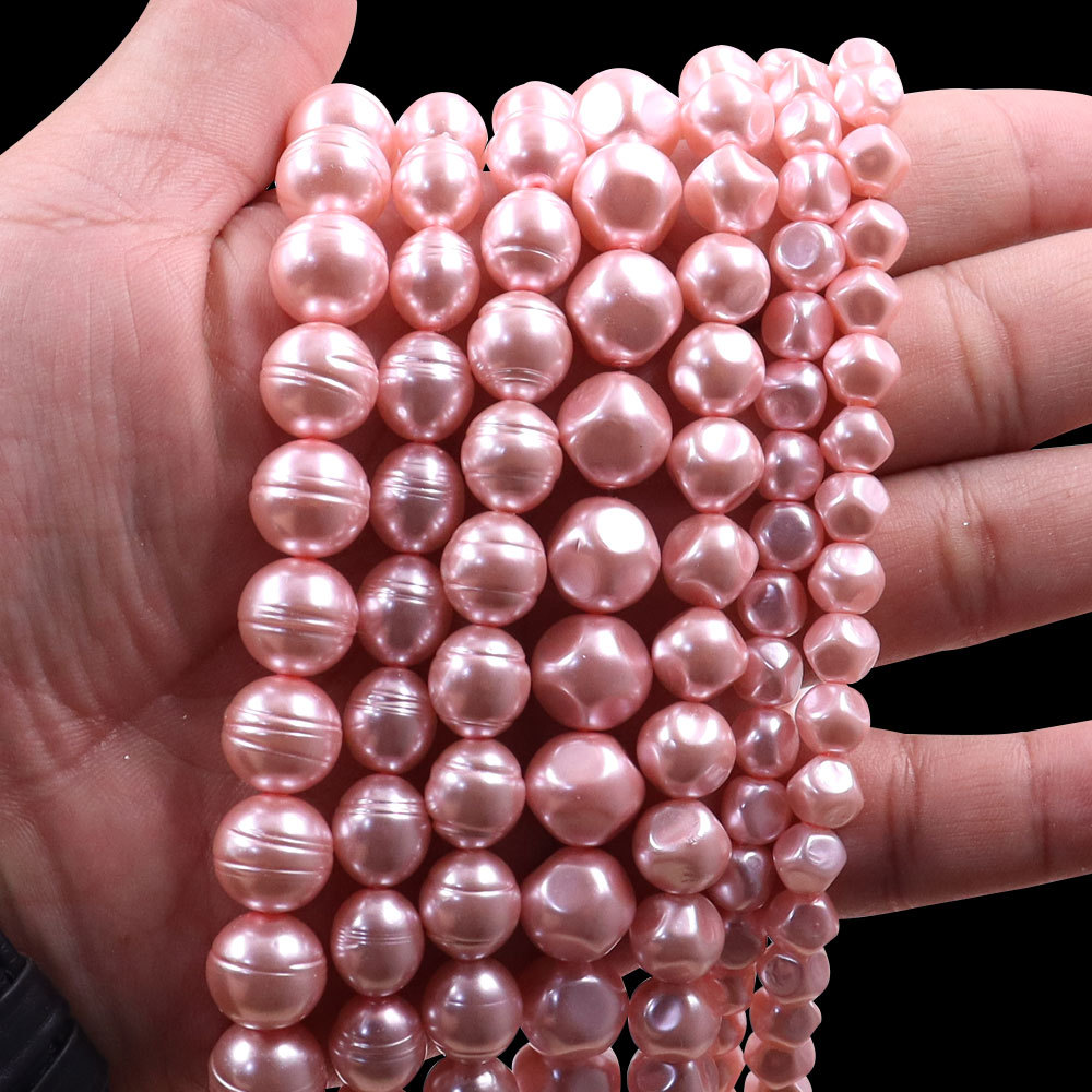 浪漫粉色情迷巴洛克珍珠椭圆水滴不规则变体珠玻璃仿珍珠饰品配件