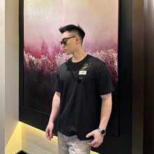厂家直销夏季胶带数字标签圆领t恤男女同款时尚简约休闲百搭短袖