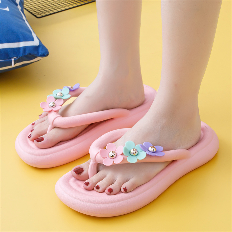 Eva Flip-Flops Women's Summer Wear New Fashion Camellia Flip-Flops Seaside Non-Slip Platform Beach Shoes Wholesale