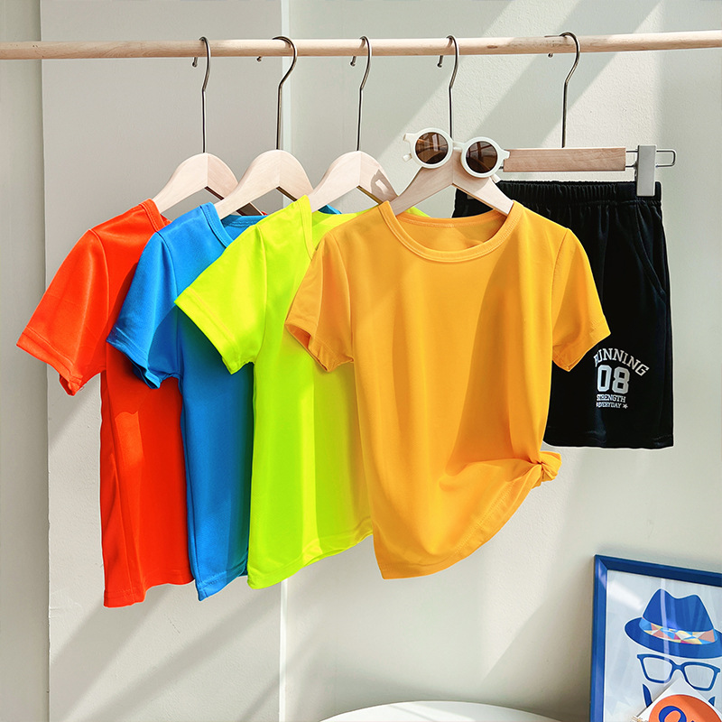 Children's Basketball Quick-Drying Clothes Boys and Girls Short Sleeve Tops Summer Thin Medium and Big Children Sports Soccer Uniform One Piece Hair