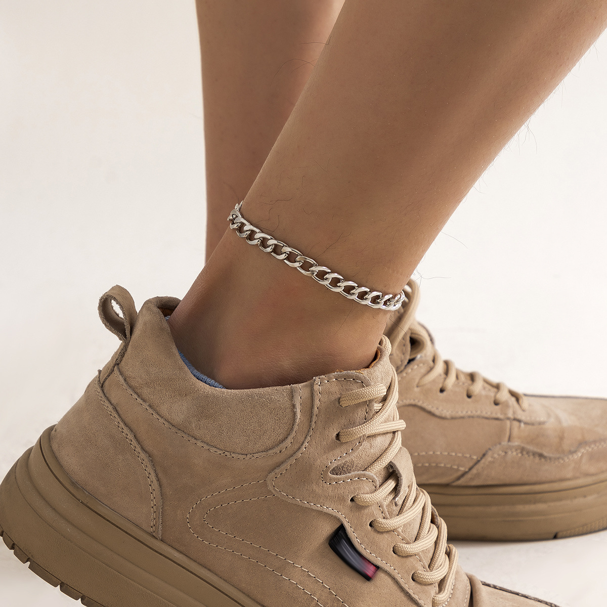 欧美跨境饰品 复古几何男款nk链脚饰简约单层朋克金属链条脚链男