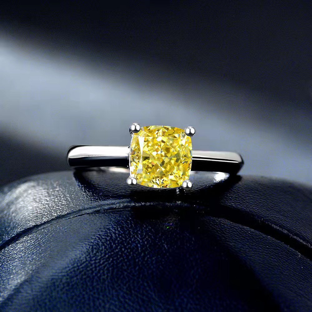 新款真金电镀奢华方形钻戒仿真黄钻女戒闪招财气质百搭开口指环