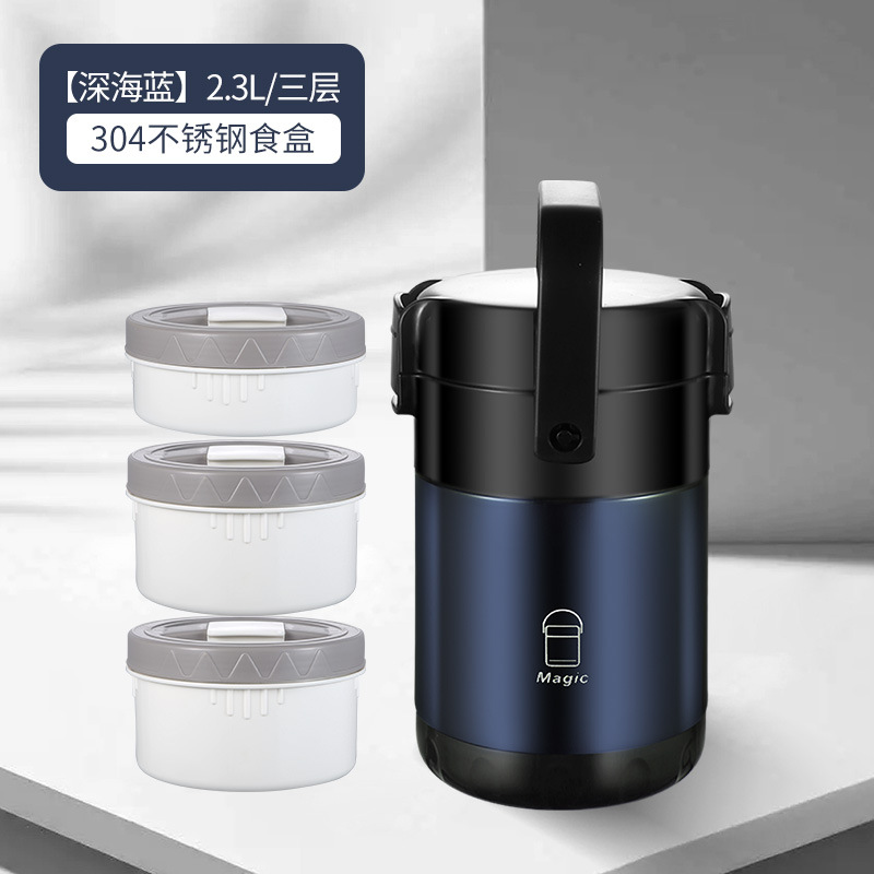 304 Stainless Steel Vacuum Thermal Lunch Box Office Worker Large Capacity Multi-Layer Insulated Barrel Student Bento Box Portable Pan