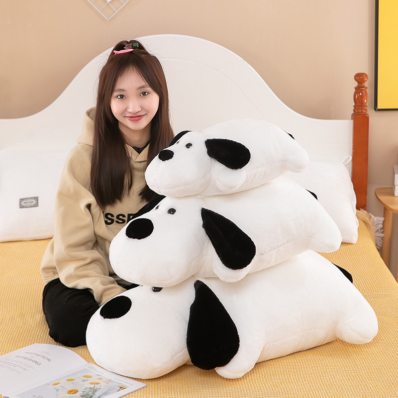 Cute Black and White Lying Dog Throw Pillow Plush Toy Girls' Bed Sleeping Companion Doll Girlfriends Birthday Gift Wholesale