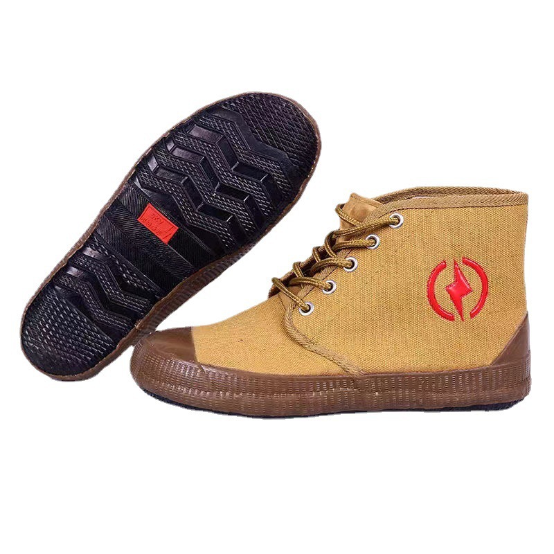 New Electrician Insulated Shoes Men's High-Top Breathable Canvas Shoes Labor Protection Men's and Women's Power High Voltage Yellow Rubber Shoes Liberation Shoes