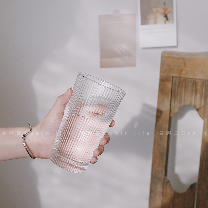 竖纹玻璃杯ins创意条纹玻璃杯清新女杯子咖啡杯简约日式茶杯水杯