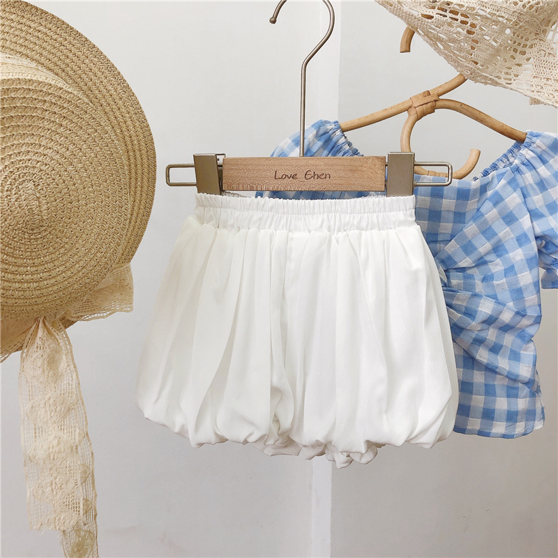 乐晨家女童短裤2021女宝宝夏装白色泡泡裤儿童可爱风出游沙滩裤子