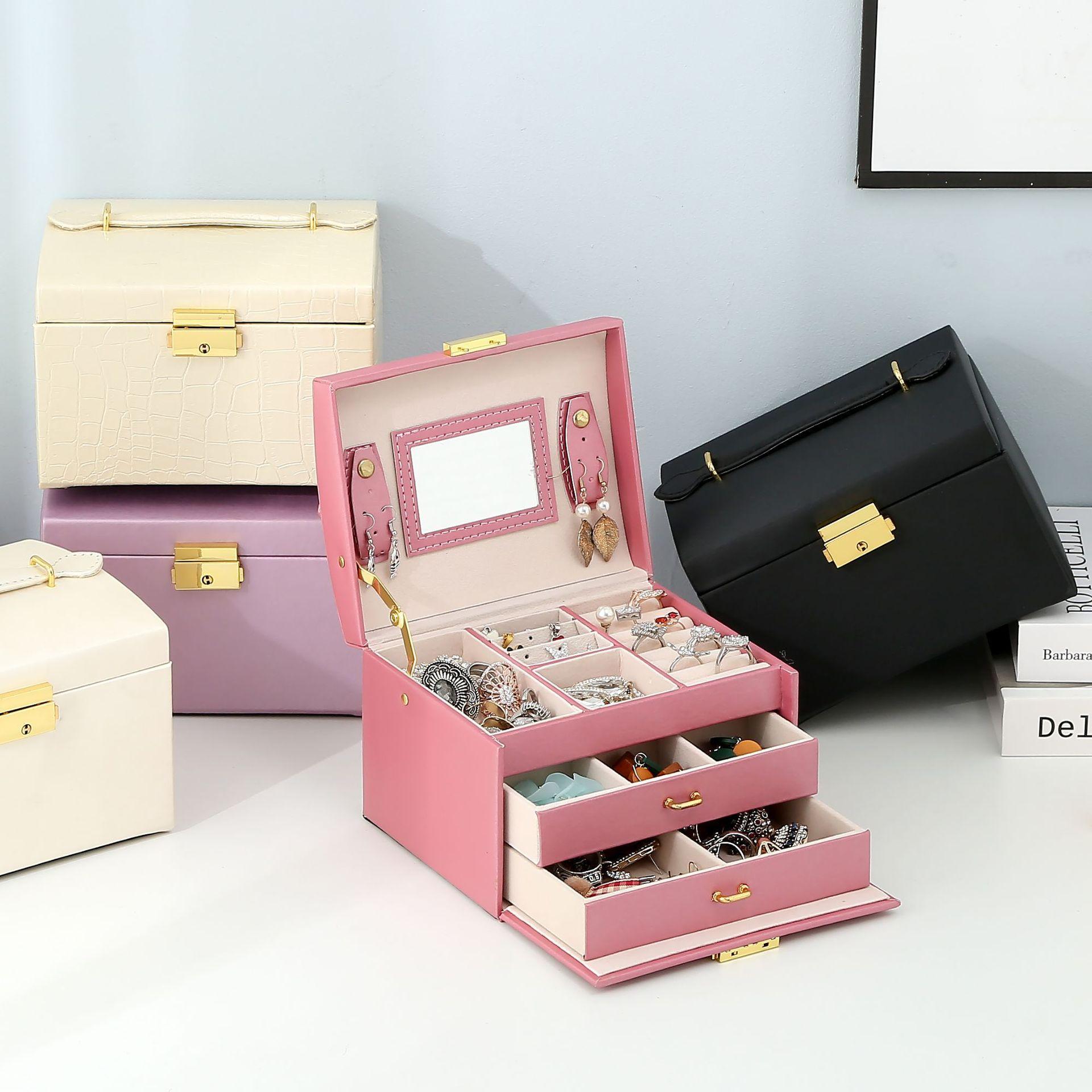 热卖爆款三层珠宝首饰盒抽屉式化妆箱戒指盒项链耳钉饰品收纳盒