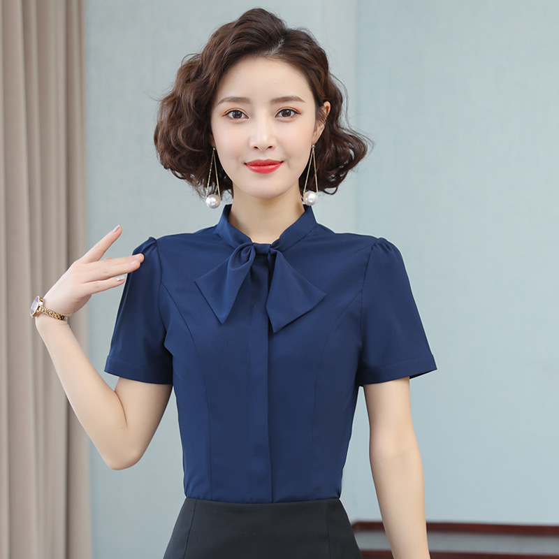 bgf2127夏季新款气质短袖蝴蝶结衬衣女职业装衬衫工装酒店工作服