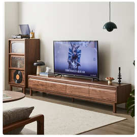 黑胡桃木电视柜现代简约矮柜樱桃木白蜡木橡木地柜小户型客厅储物