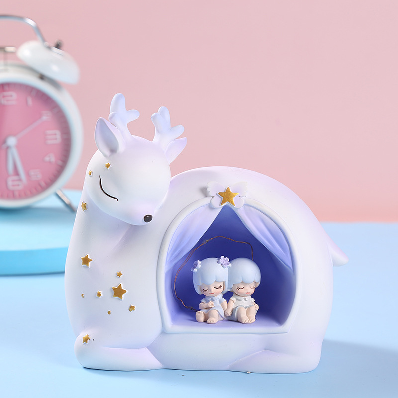 Decoration Creative Deer Small Night Lamp Girl Heart Star Light Bedside Decoration Students' Birthday Present Resin Decorations