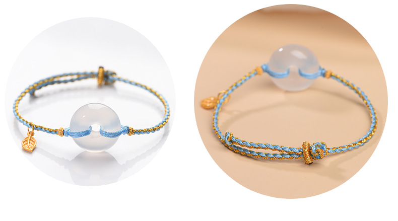 白玉髓面包扣手链diy女款手编绳 编织手绳送女友礼物小清新饰品