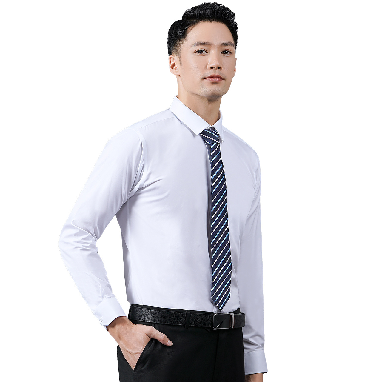 Bamboo Fiber Men's Shirt Men's Long-Sleeved Cool White Shirt Casual Breathable Non-Ironing Men's Shirt Summer in Stock Wholesale