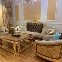 欧式奢华实木雕刻手工彩绘贴箔高端布艺沙发组合别墅客厅家具定制