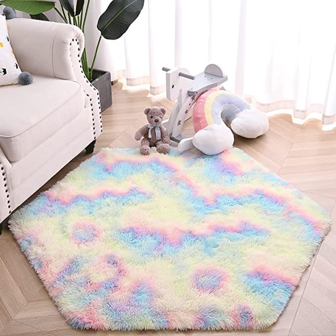 Amazon Rainbow Color Hexagonal Carpet Hexagonal Princess Tent Carpet Children's Pad Baby Game Climbing Mat