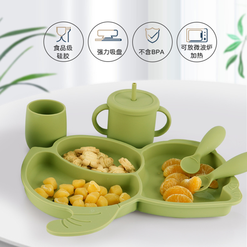 8-Piece Set 10-Piece Baby Elephant Silicone Plate Set Children's Tableware Baby Food Supplement Snack Catcher Spork Bib