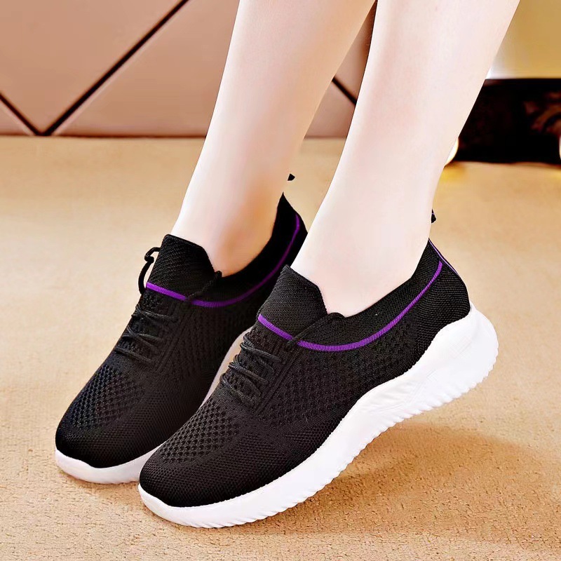 Foreign Trade 2023 Spring Women's Shoes Solid Color Breathable Flyknit Shoes Slip-on Women's Sneaker Socks Casual Shoes