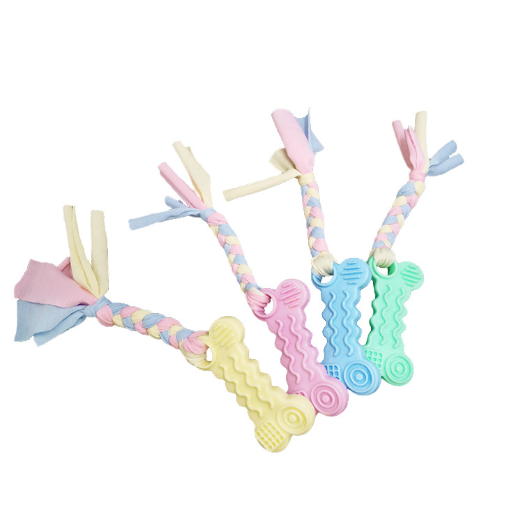 Pet Toy Tpr Candy Color Bends and Hitches Bite-Resistant Molar Dog Supplies Cotton Cloth Bone Toy Factory Wholesale