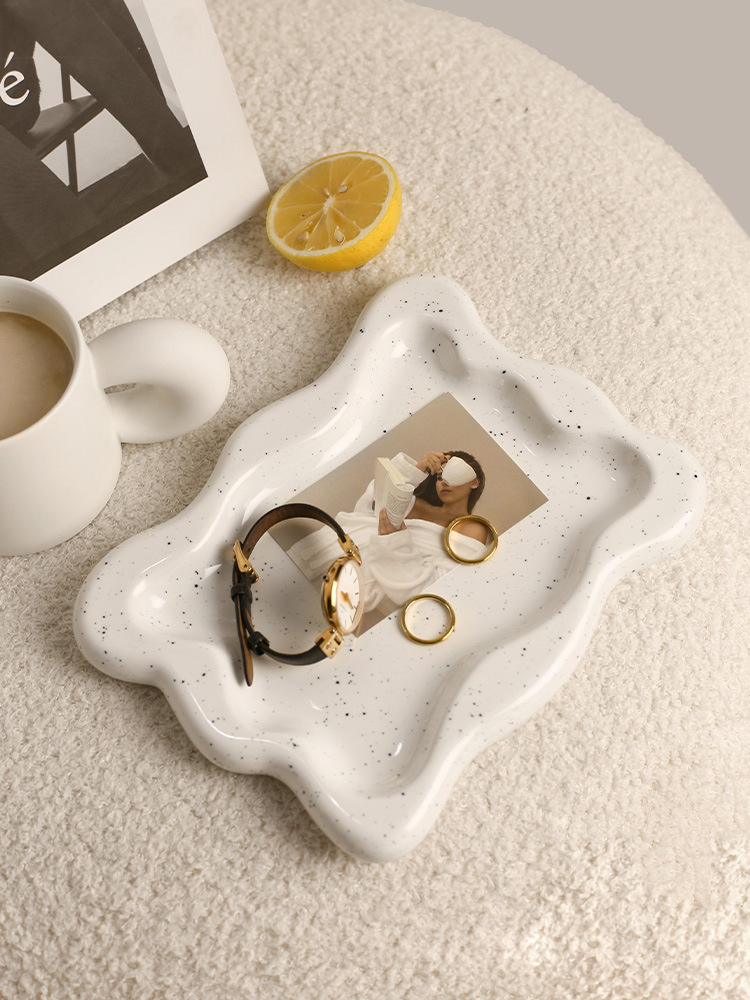 Korean Ins Style Tray Accessories Display Plate Desktop Cosmetics Organizer Plate Photo Shooting Decoration Ceramic Jewelry Dish