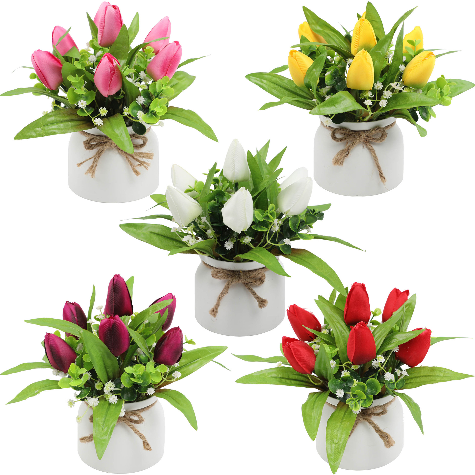 北欧仿真郁金香套装带花盆 手工绢花仿真花盆栽批发 家居装饰假花