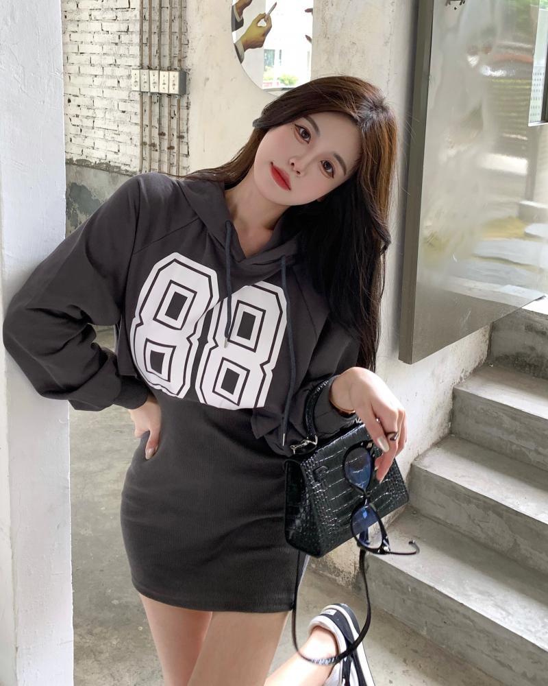 连帽包臀卫衣连衣裙6268