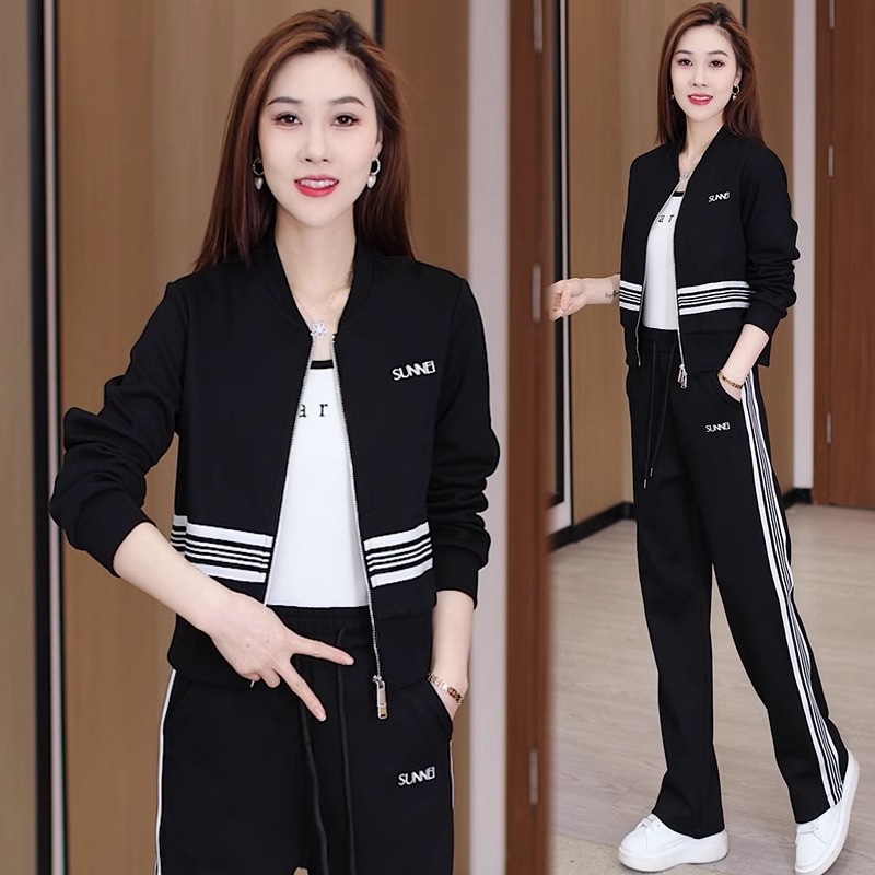 棒球服外套阔腿裤休闲时尚套装女运动服2024春秋新款宽松两件套潮