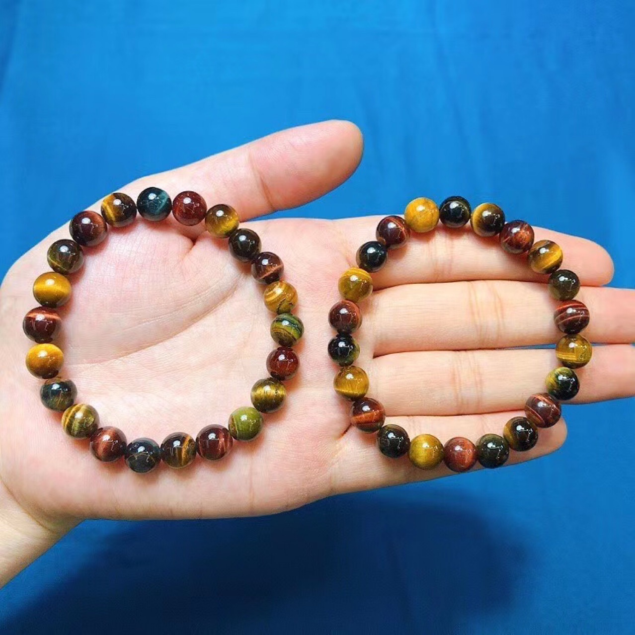 虎眼石手链男女多彩虎晴石红金蓝黄虎眼石单圈水晶手串